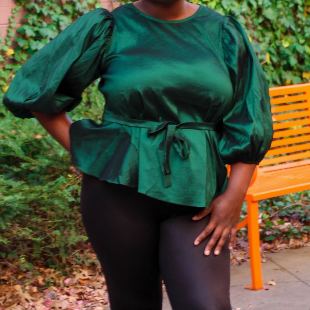 'Tis The Season Puff Sleeve Peplum Blouse - PLUS